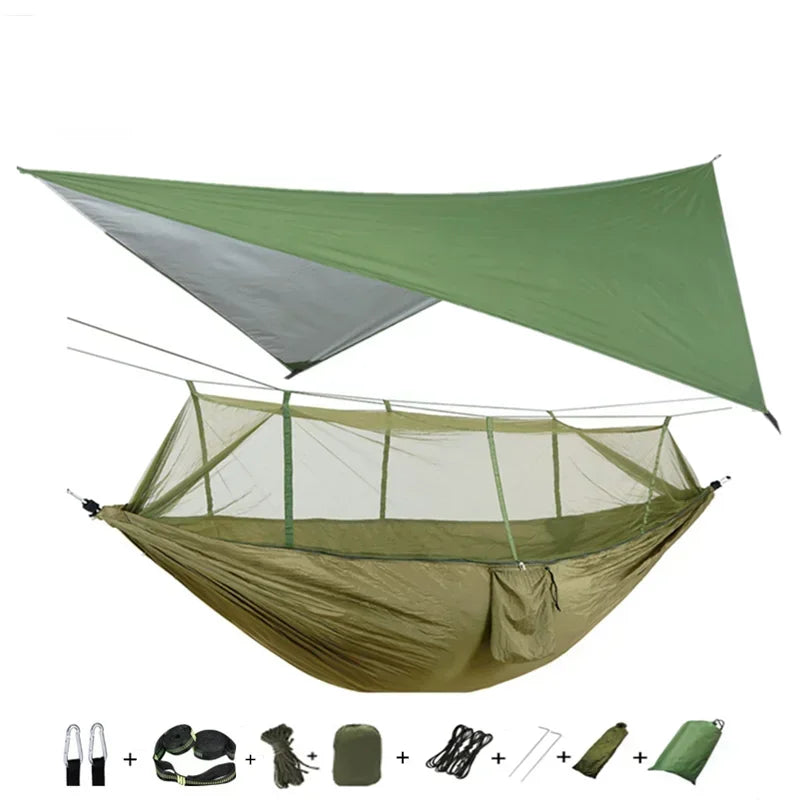 Camping Hammock with Mosquito Net&Rainfly Tent Tarp & Tree Straps,Portable Nylon Hammock Tent for Camping Hiking Backyard Travel