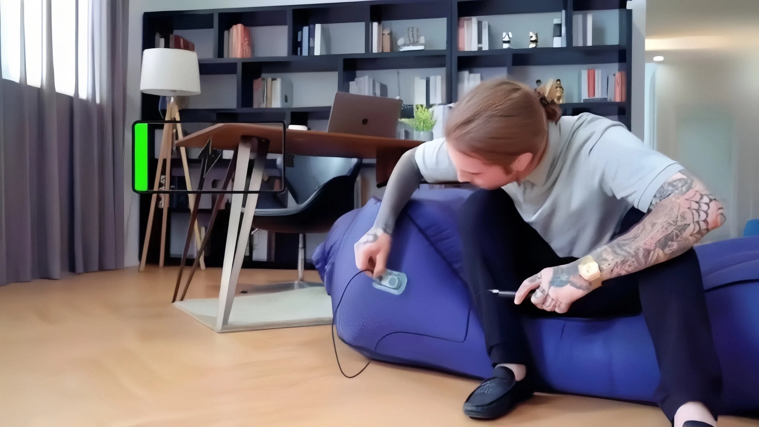 One Click Self Inflating Lazy Sofa Portable Inflatable Sofa Lounge Chair, Beach Camping Leisure Wave Sofa Chair, Rechargeable