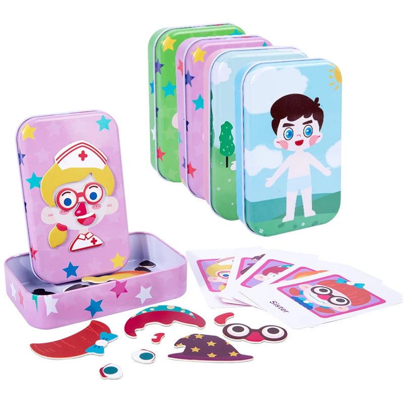 Magnetic 3D Puzzle Children Dress Up Change Facial Expression Game Iron Box Jigsaw Early Education Imagination Toys Girls Gifts