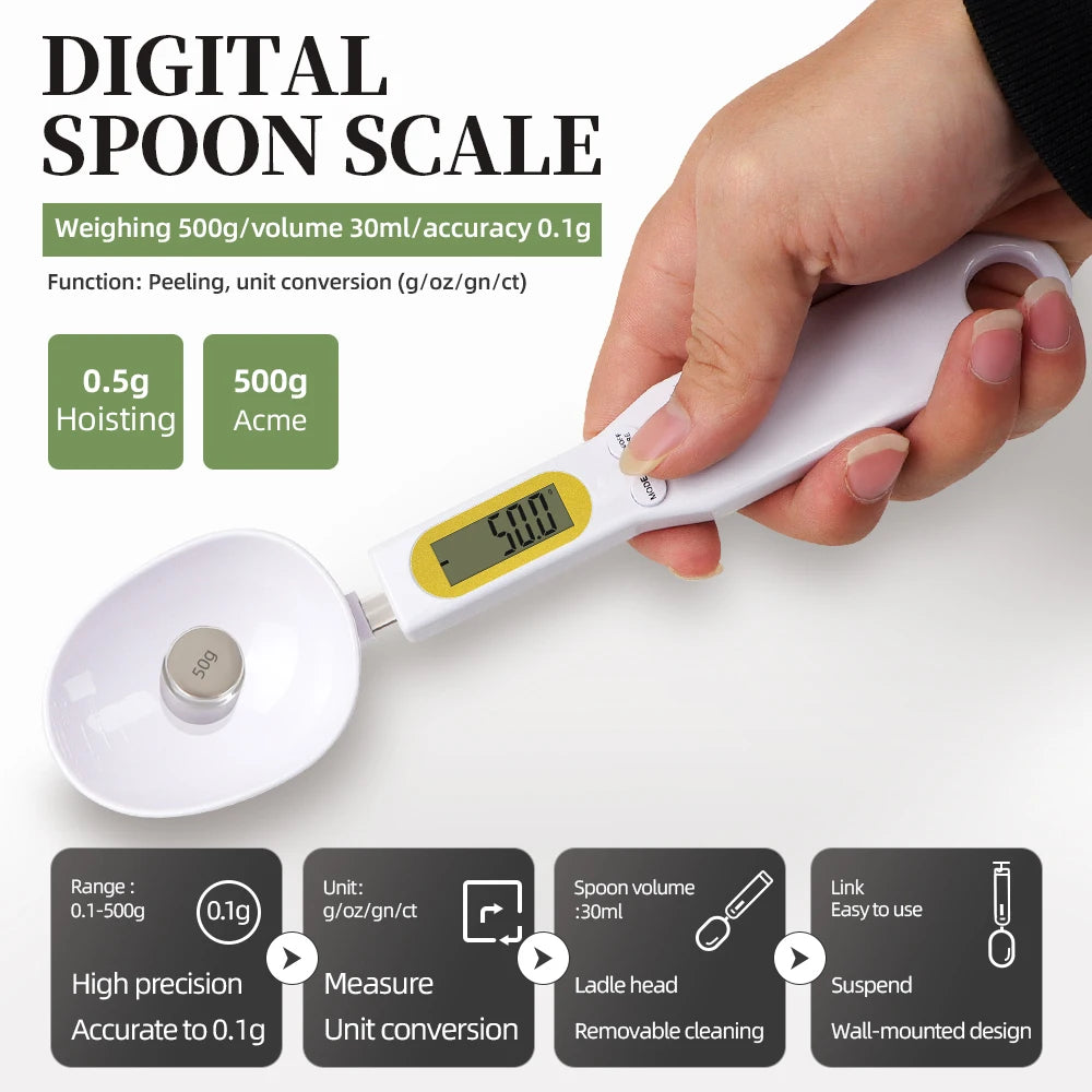 500g/0.1g Spoon Scale LCD Digital Kitchen Measuring Spoon Electronic Food Weight Scale Milk Coffee Cake Baking Accessories