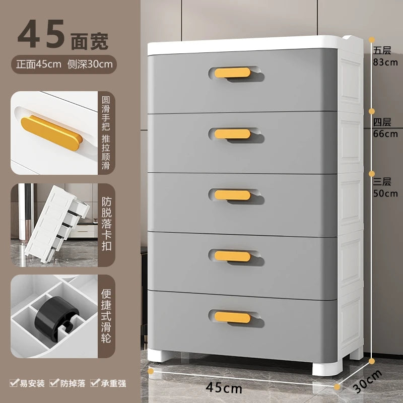 Thickened Drawer Storage Cabinet, Multi-Layer PP Organizer, Silent-Wheel Bedside Cabinet, Modern Large-Capacity Home Storage Box