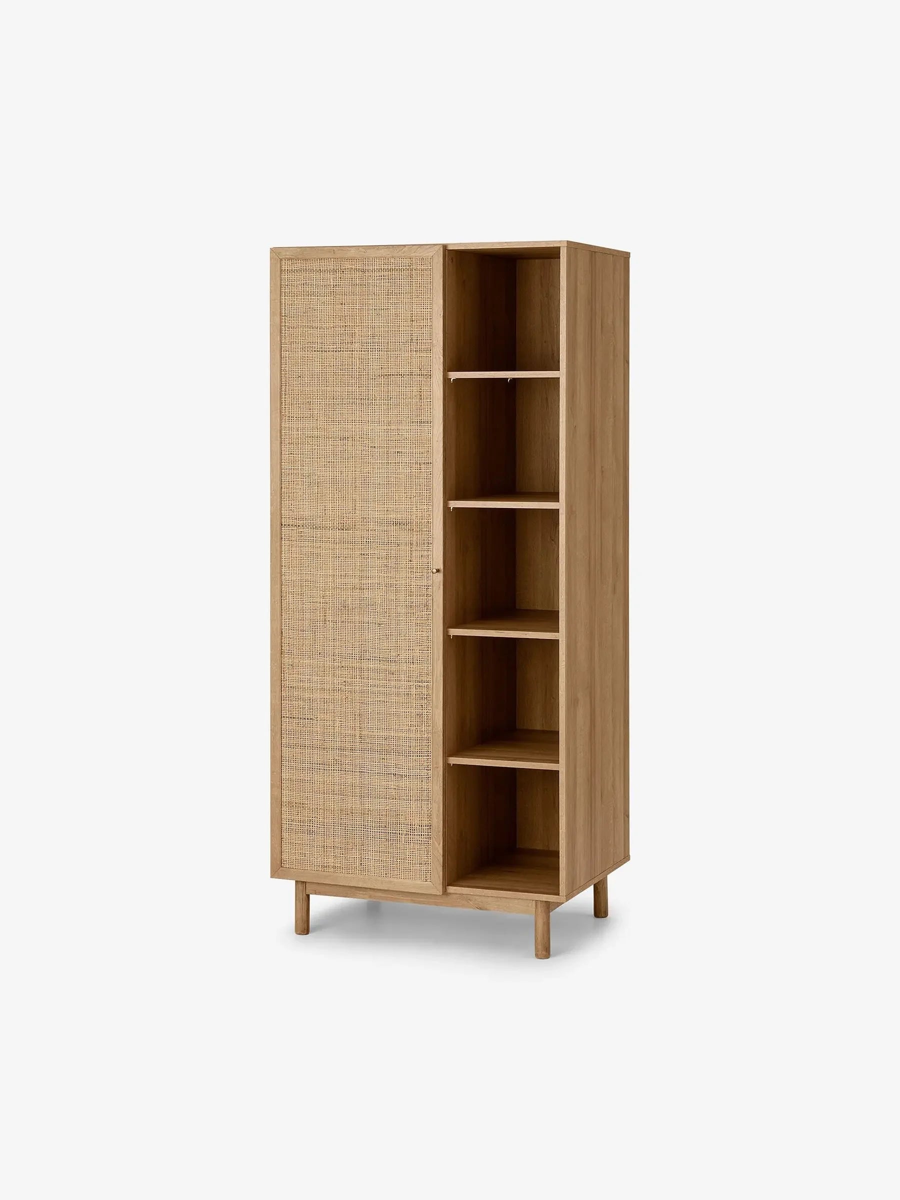 Multipurpose Wooden Living Room Cabinet Wardrobe with Rattan Woven Doors