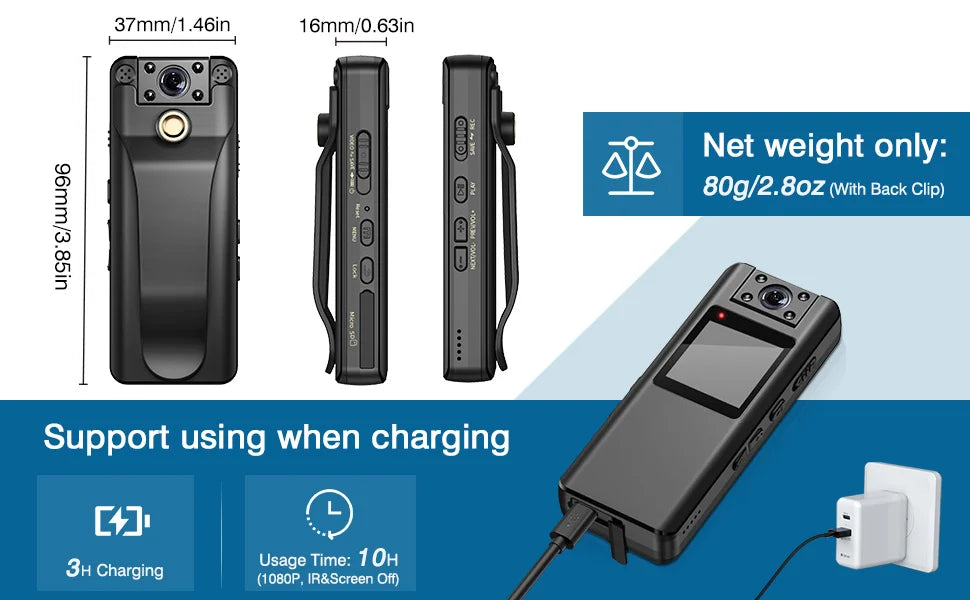 BOBLOV A22  Digital Mini Body Camera 1080P Sports DV HD Screen Magnetic Night Vision Small Camera Nanny Camcorder Police