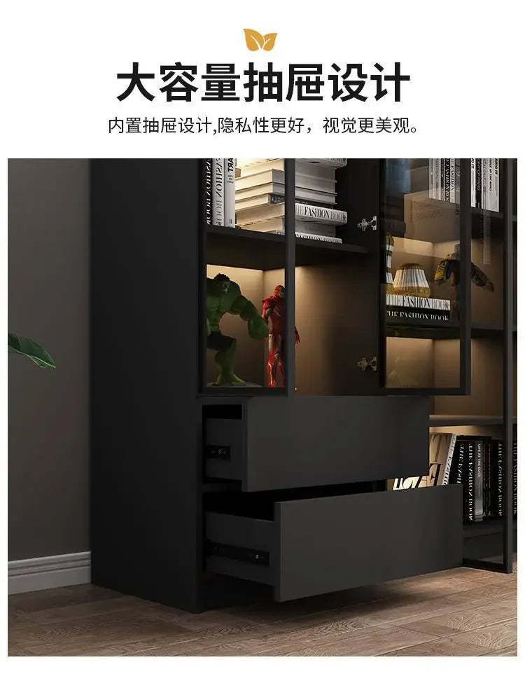 Modern Dust-Proof Bookcase with Glass Door Display Cabinet Modern Luxury Customized Home Living Room Integrated Bookshelf