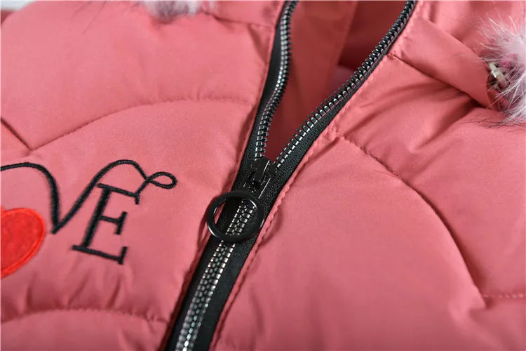 5-14 Years Old Winter Boys Girls Jacket Long Style Hooded Fur Collar Colorful Heavy Coat For Kids Children Outerwear