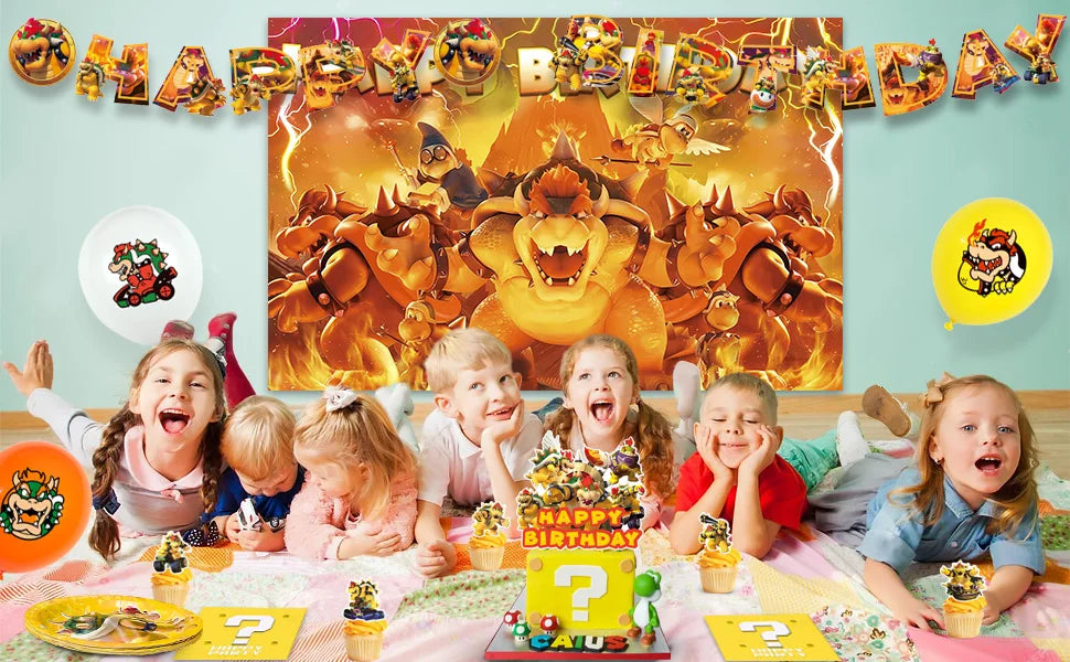 Party Supplies for Bowser Birthday,112pcs Decorations for King Kuppa party Banner,Plates,Cake Toppers,Tablecloths,Backdrop etc.