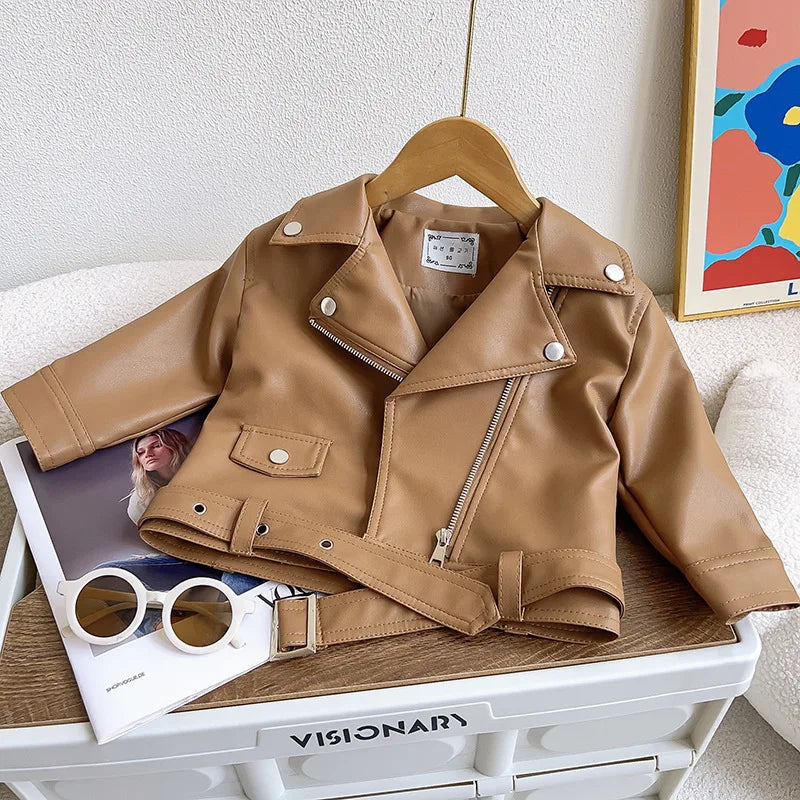 Boys Handsome Leather Jackets Kids 2-8 Years New Classics Spring Autumn Coats Baby Children Pu Outerwear Kids Zipper Fly Clothes