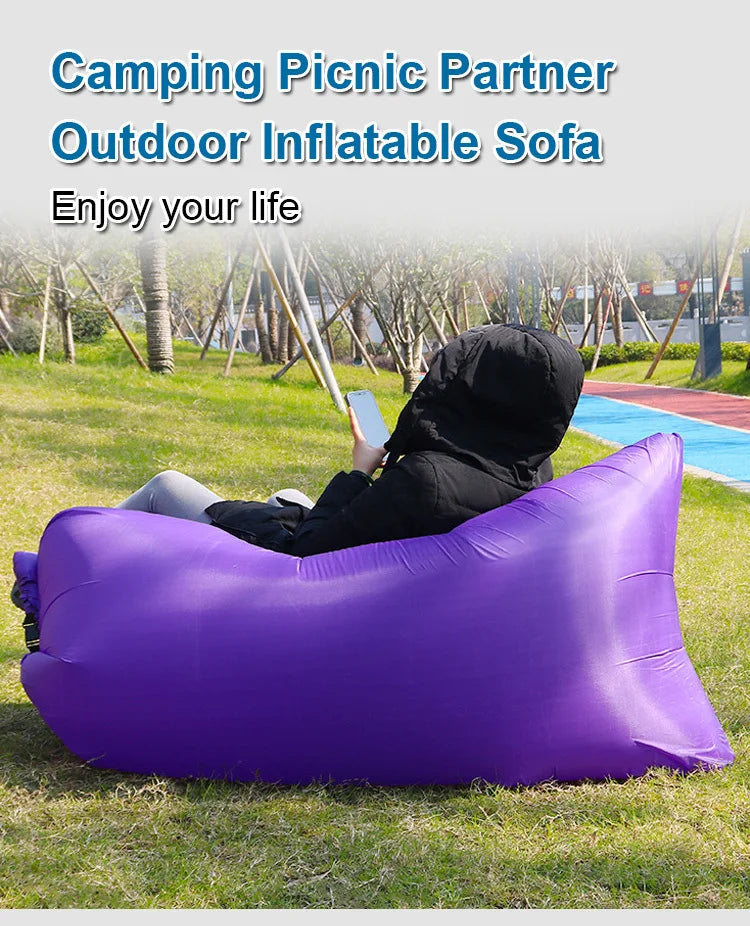 Portable Folding Inflatable Sofa  Outdoor Single Lazy Sofa Bed Fast Inflatable Seatings  Air Sofa Beach Party Camping Use