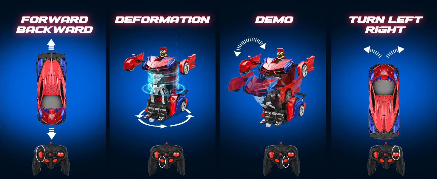 2.4GHz Deformable Spider Remote Control Car - Robot Car with Stunts, Rechargeable Battery & LED Lights, Toy Gift for Boys Girls