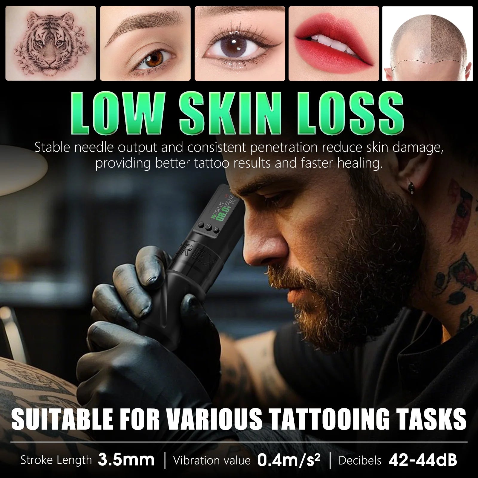 T-Rex wireless tattoo machine multi-functional tattoo pen with 1600mAh tattoo battery, rotary tattoo pen 3.5mm stroke length