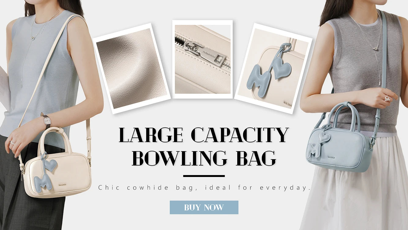 TOUTOU Women Boston Bowling Bag Charm Original Designer Brand White Handbag Adjustable Shoulder Strap Teacher Christmas Gift