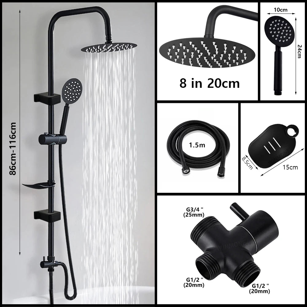 Black/Chrome Bathtub Split Rain Shower Set with Handheld Bathroom Rainfall Shower System Faucet Accessories Adapter Mixer Taps