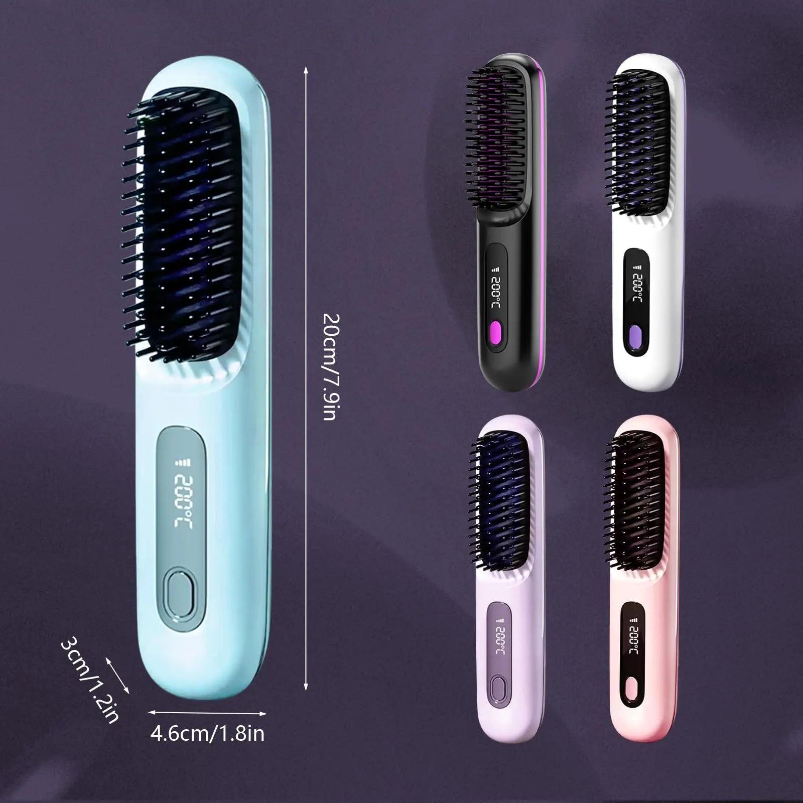 Portable Straightener Brush& Curler 2-in-1– Cordless Comb with Negative Ion,4000mAh Fast Heating&Portable Travel