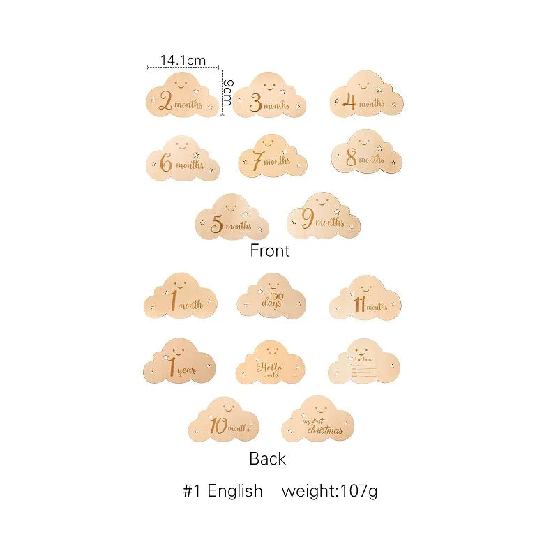 Baby Wooden Monthly Memorial Milestone Cards Flower Monthly Newborn Engraved Age Photography Accessories Baby Birthing Gift