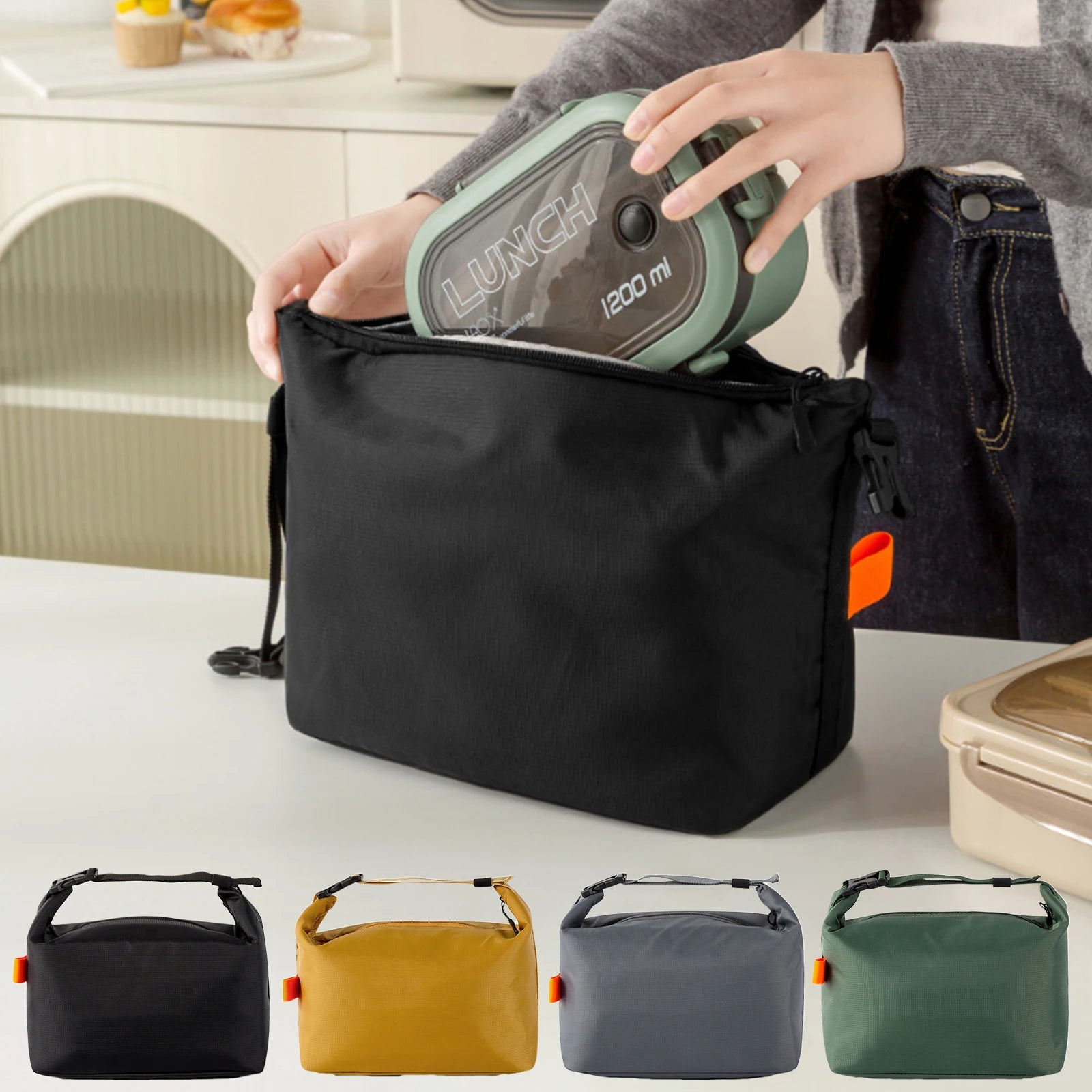 Fashionable and simple insulated bag, office worker, large capacity lunch box bag, student hand carrying bento bag.-A-ZMT