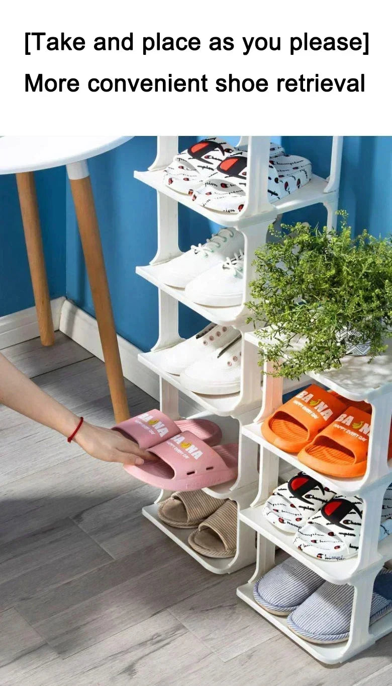 Shoe Cabinet Floor-standing Plastic Multi-Layer Stack Able Removable Home Narrow DIY Shoes Rack for Corner Gap Space Saving