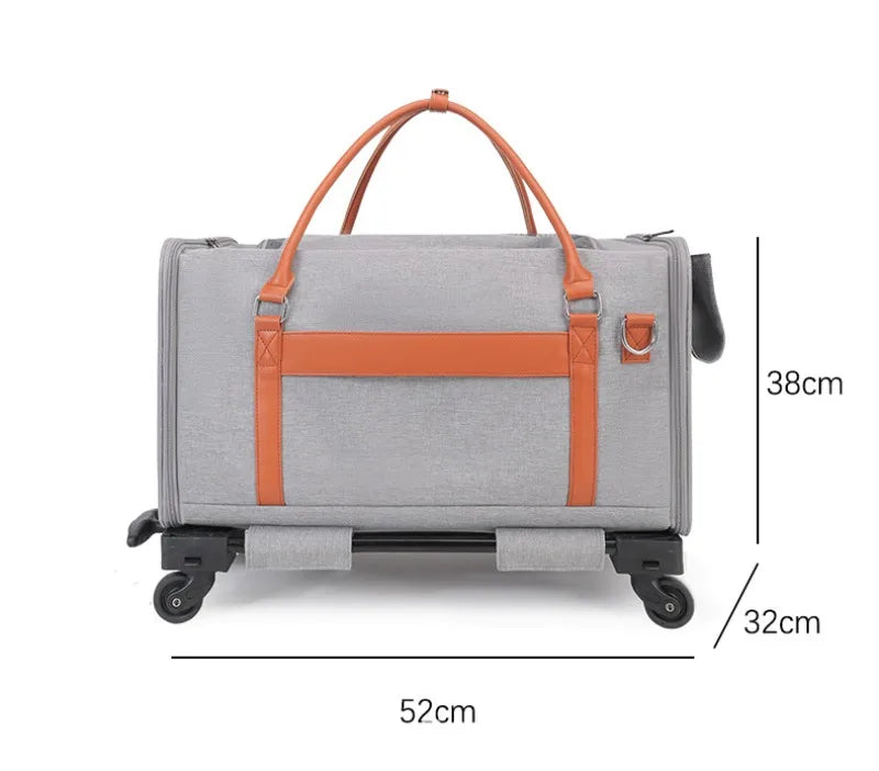 Portable Pet Carrier Backpack with Wheels Cat Cart Portable Supplies for Going Out Folding Luggage Pets Bag Products Supplies