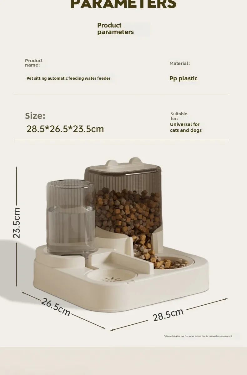 Automatic Cat Feeder & Water Fountain Set - Food Grade Plastic - for Cats & Dogs - Gravity Feed Design