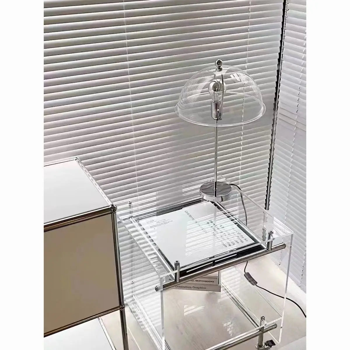 Acrylic Side Table Transparent Trolley Style Living Room Coffee Table Storage Cabinet Mobile Bedside Table Minimalist