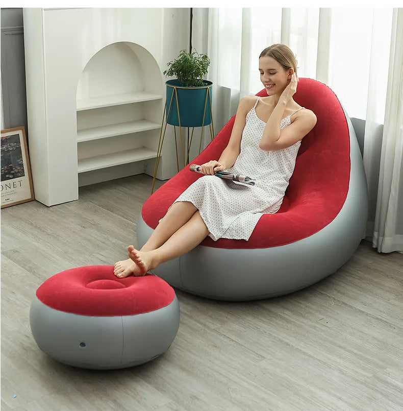 Inflatable Lounge Chair for Adults, Folding Portable Lazy Sofa with Foot Stool ,Air Couch Sofa for Livingroom and Bedroom