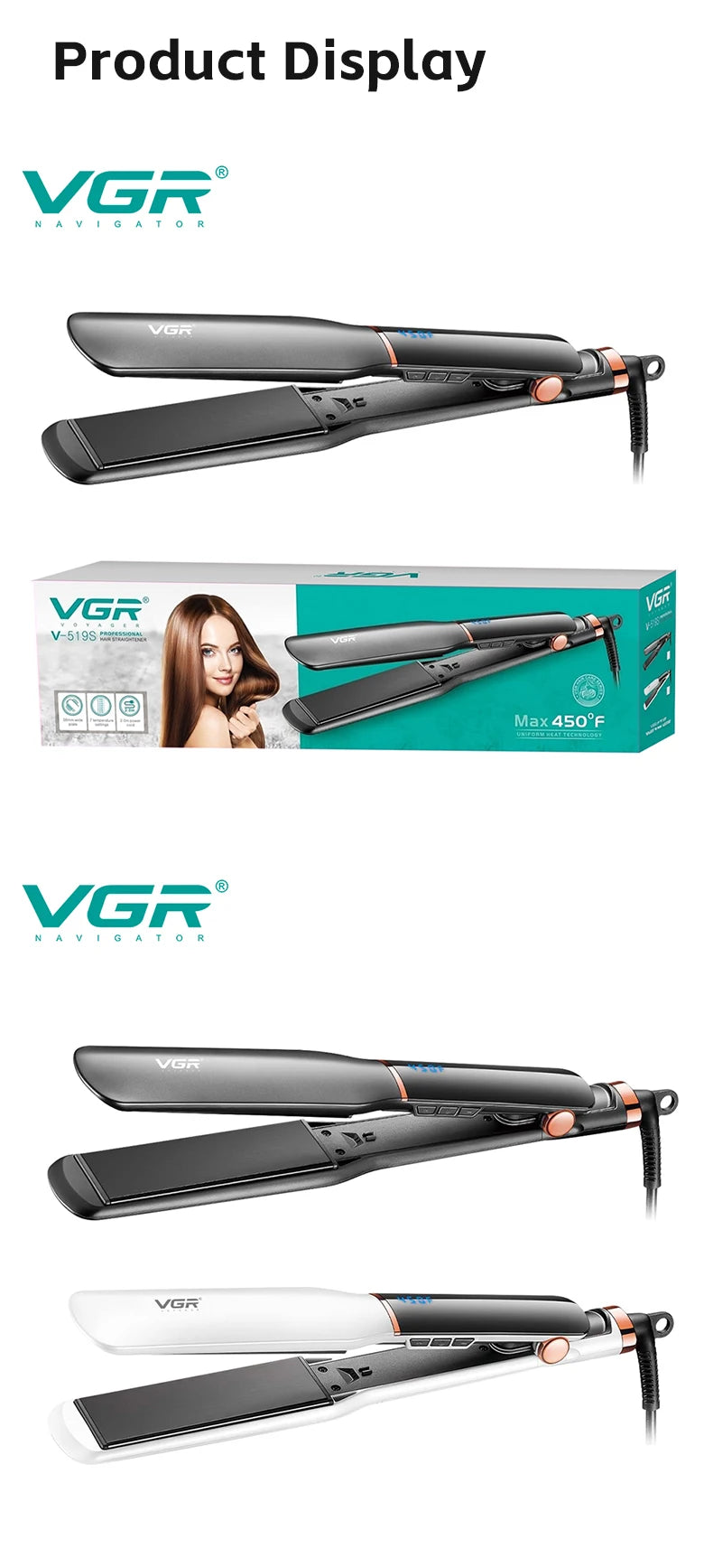 VGR Small Flat Iron Short Hair Pencil Flat Iron Mini Hair Straightener Tiny Hair Straightening Ceramic Beard Straightene V-519