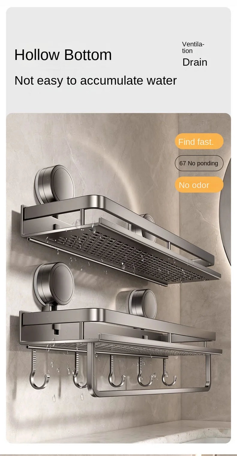 Suction Cup Bathroom Rack Bathroom Shelf Toilet Space Aluminum No Drill Hanging Rack Bathroom Organizer Hang On the Wall