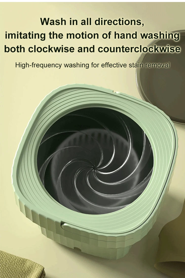 Folding Portable Washing Machine 8.5L Large Capacity Clothes Spin Dryer Bucket Travel Underwear Socks Ultrasonic Mini Washer