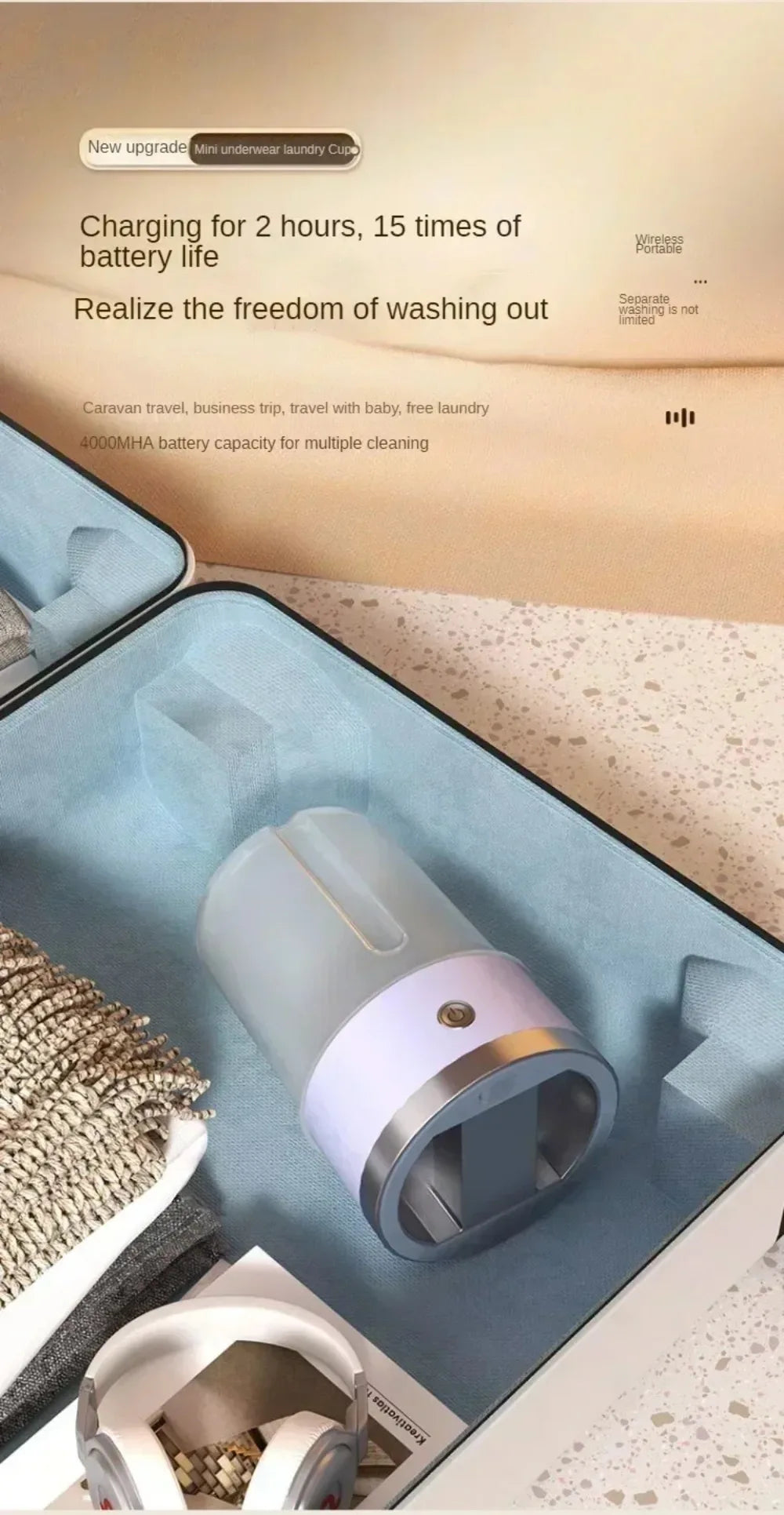 Mini Washer Underwear&Socks Washer Rechargeable Wireless Portable for Travel/Home/Dormitory with Laundry Cup Washing Machine