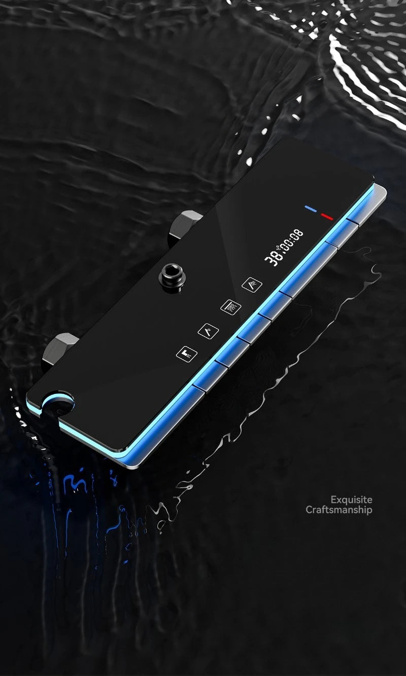 Grey Shower System with Ambient Light Intelligent Digital Shower Faucet Set Temperature Display Rainlfall Bathroom Shower Set