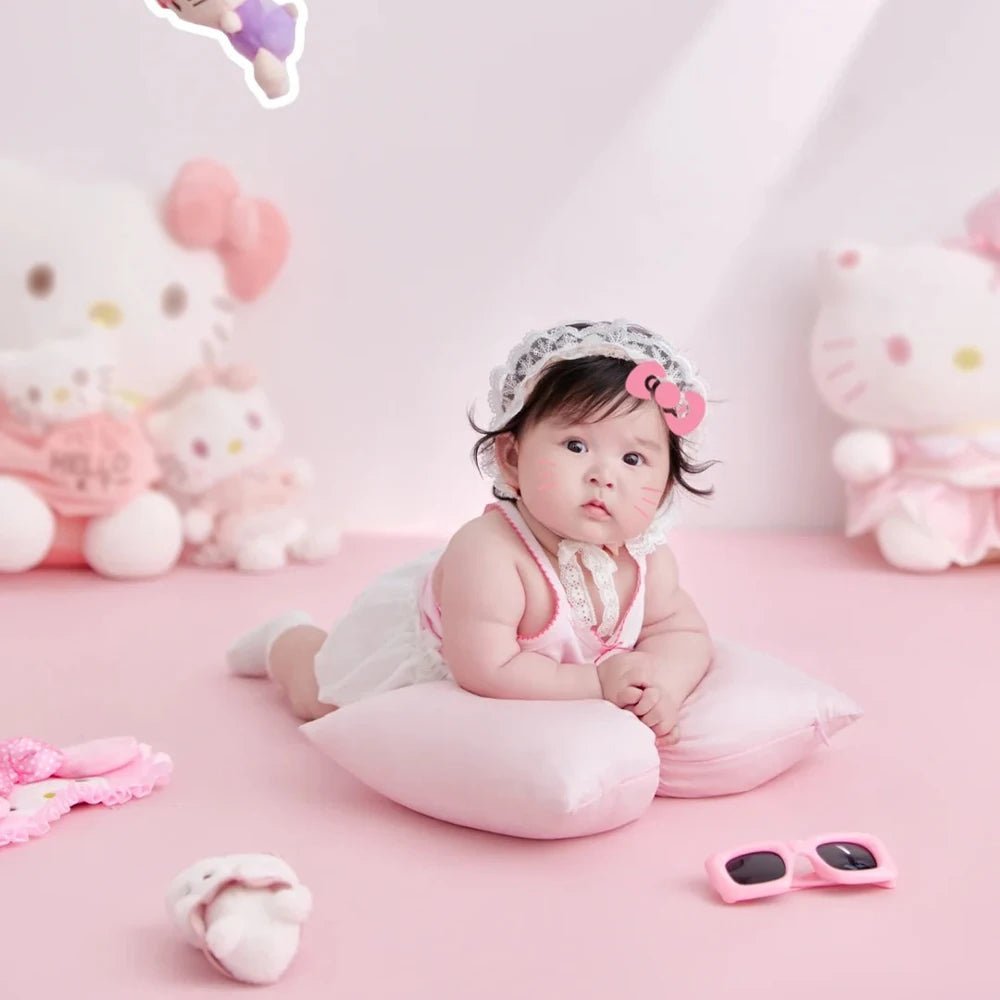 Cute Pink Cartoon Theme 3-4 Month Baby Photography Clothing Kit Kt Cat Doll Studio 100 Days Baby Girl Art Photo Props Accessory