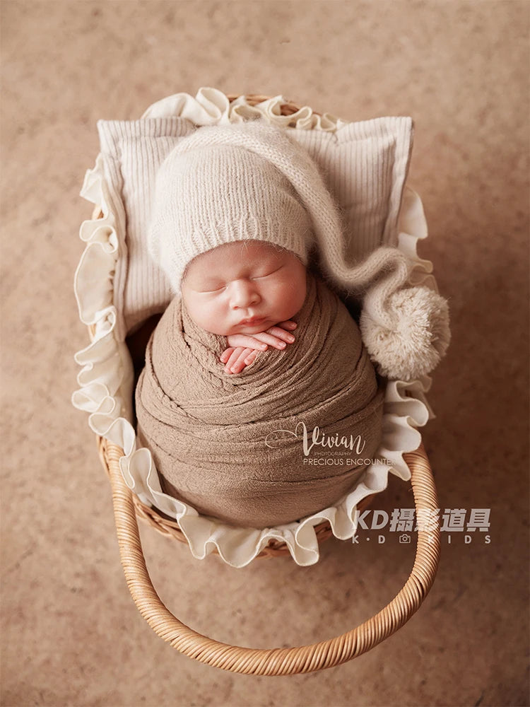 0-1month Newborn Photography Props Baby Girl Boy Cradle Prop Knitted Pompom Hat Posing Pillows Infants Studio Shooting Accessori