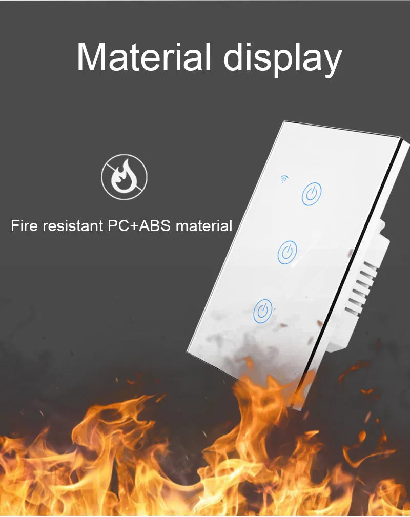 WiFi&Buletooth US Standard Touch Panel Switch Smart Switch Panel 1/2/3/4 Way Works With Tuya Compatible with Google Home