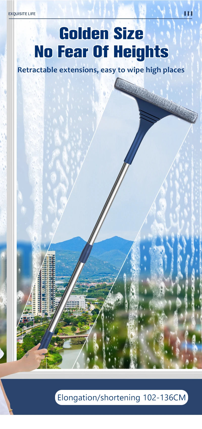 2 in 1 Window Mesh Screen Brush Window Cleaner Magic Broom Wiper Telescopic Long Handle Window Mop Squeegee Wiper Cleaning Tool