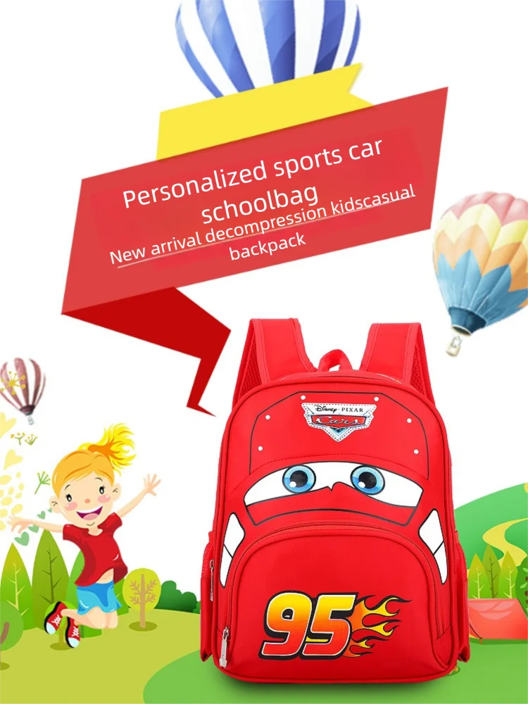 Disney  Cars Lightning McQueen 95 Flame Backpack for  child Water Resistant School Bag Adjustable Strap Multi-Color Cartoon Gift
