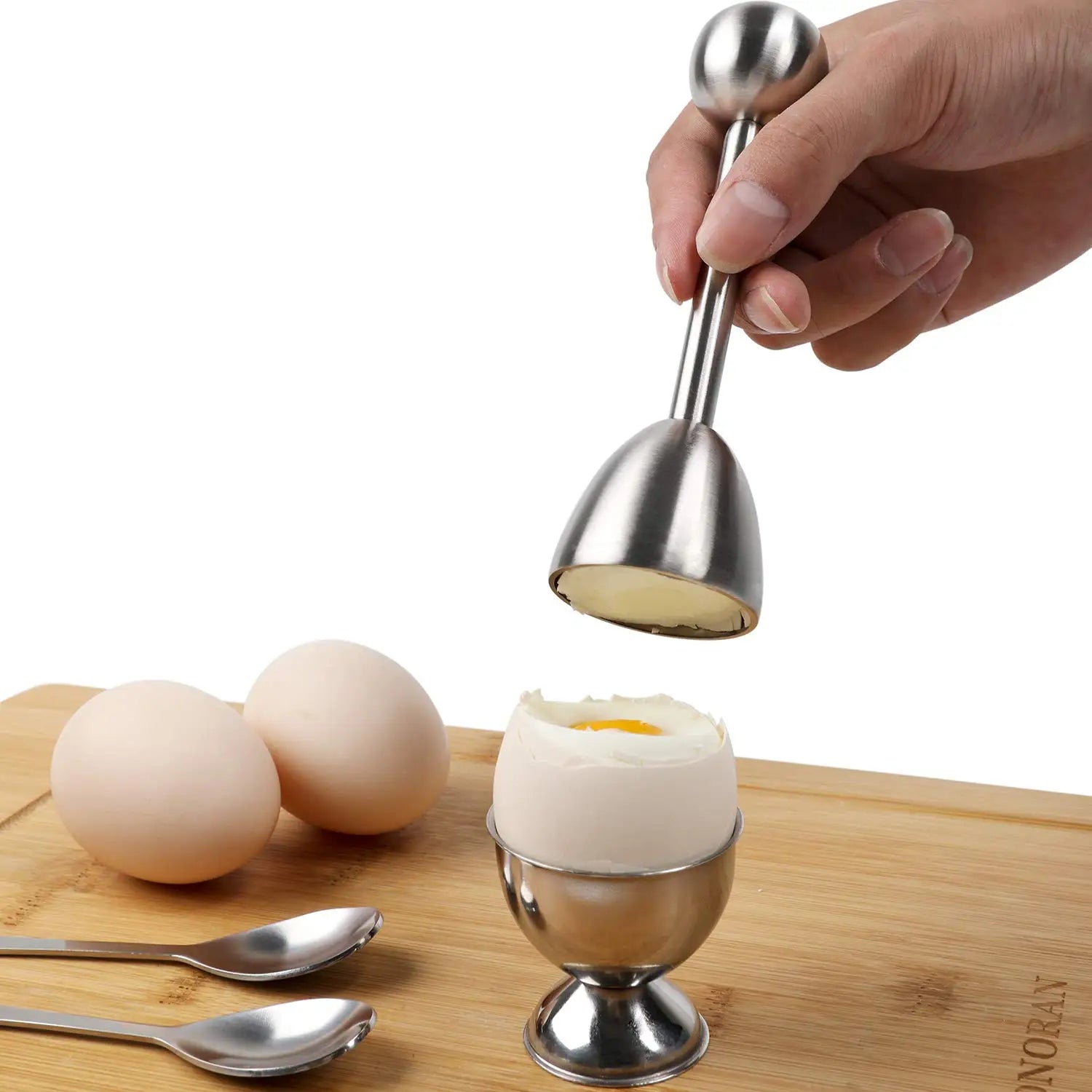 Egg Cup Topper Set Stainless Steel Soft Hard Boiled Egg Separator Holder with Egg Timer Spoon Cup Kitchen Gadget Tools