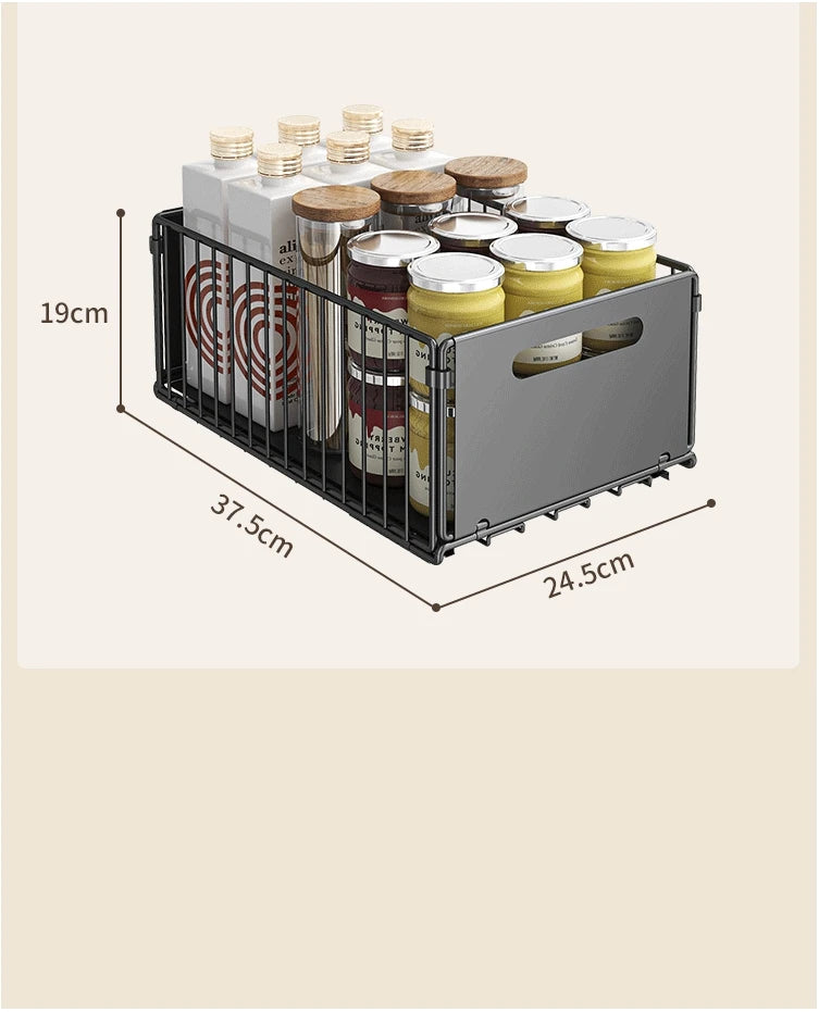 Non Perforated Folding Cabinet with Pull-out Basket Multifunctional Snack Storage Rack Household Kitchen Sink Storage Rack