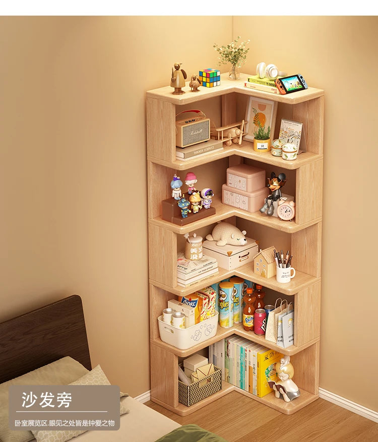 Solid Wood Corner Bookshelf Integrated Shelf Against The Wall Floor Narrow Cabinet Household Corner Storage Shelf Bookcase