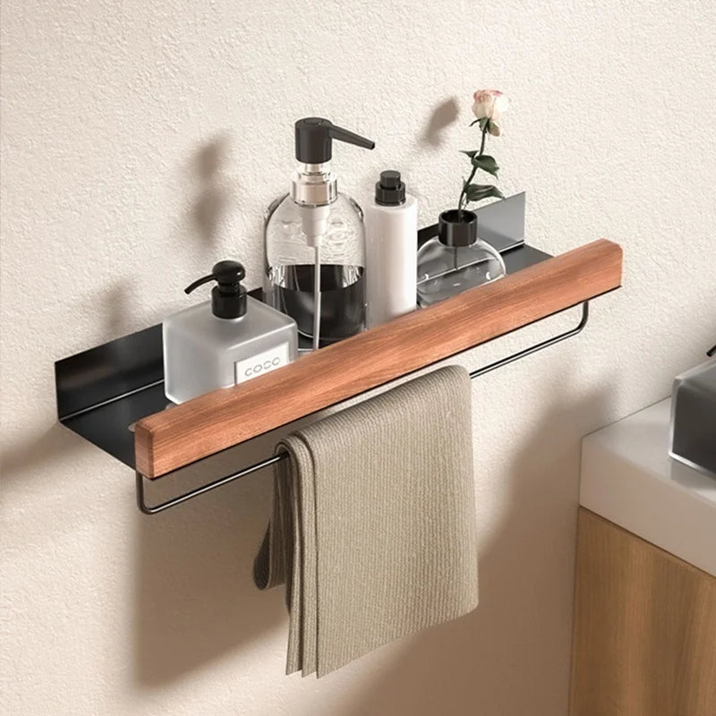Wood Aluminum material Corner Shelf Shampoo Storage Shelf Shower Wall Rack Bathroom Organizer Bathroom Accessories