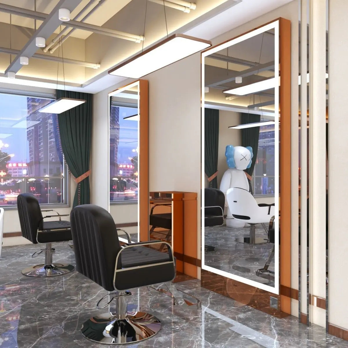 Rose gold, double-sided floor-to-ceiling  , barber shop mirror table, special perm and dyeing  , full-body hair cutting mirror.