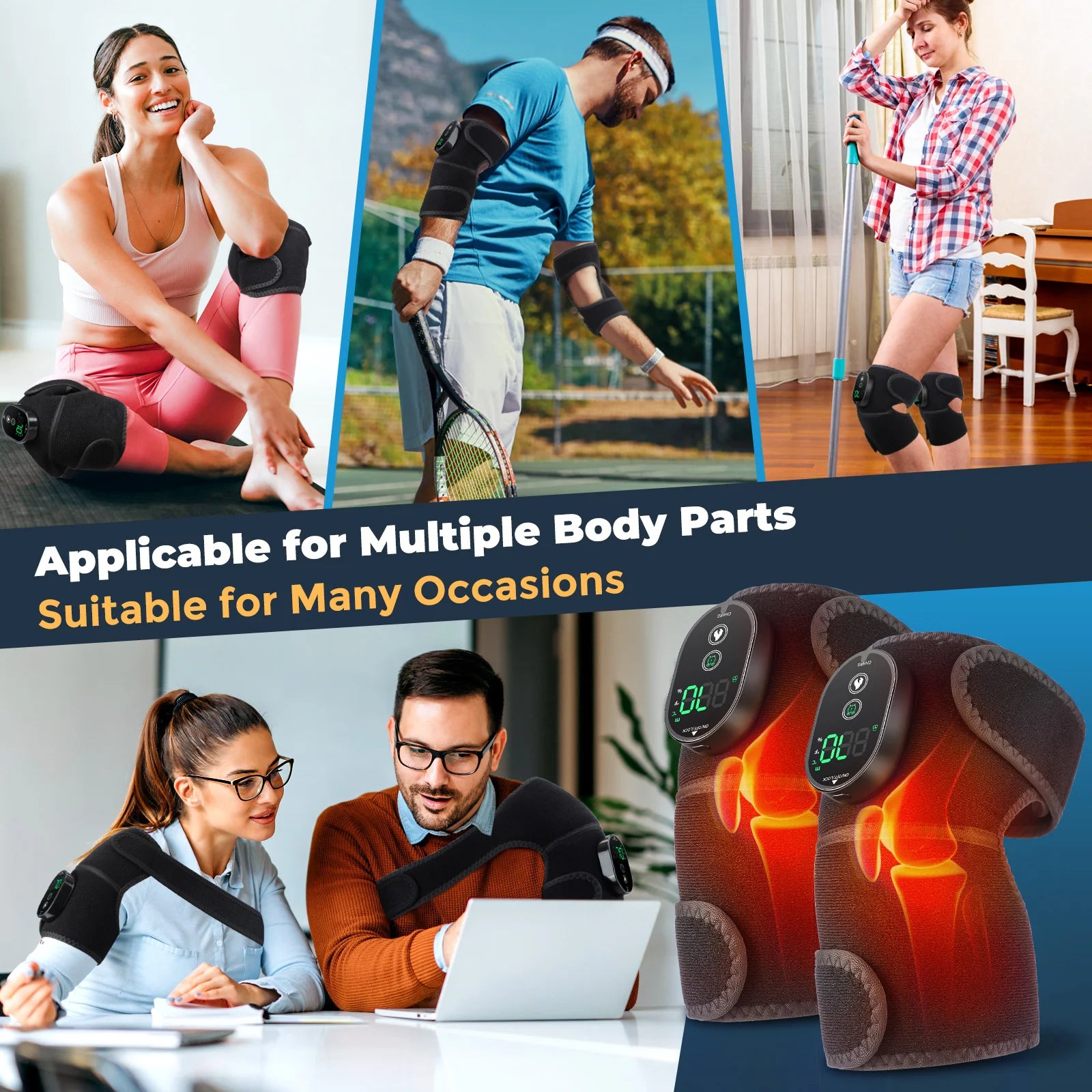 Wireless Heated Knee Massager Pads Brace Shoulder Elbow Support Muscle Wrap 6 Levels Hot Compress Reduce Stress Joint Health