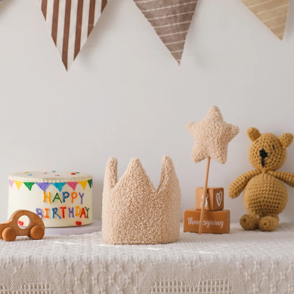 Baby Teddy Velvet Balloon Crown Hat Headwear Star Fairy Stick Happy Birthday Party Decoration Newborn Photography Accessories