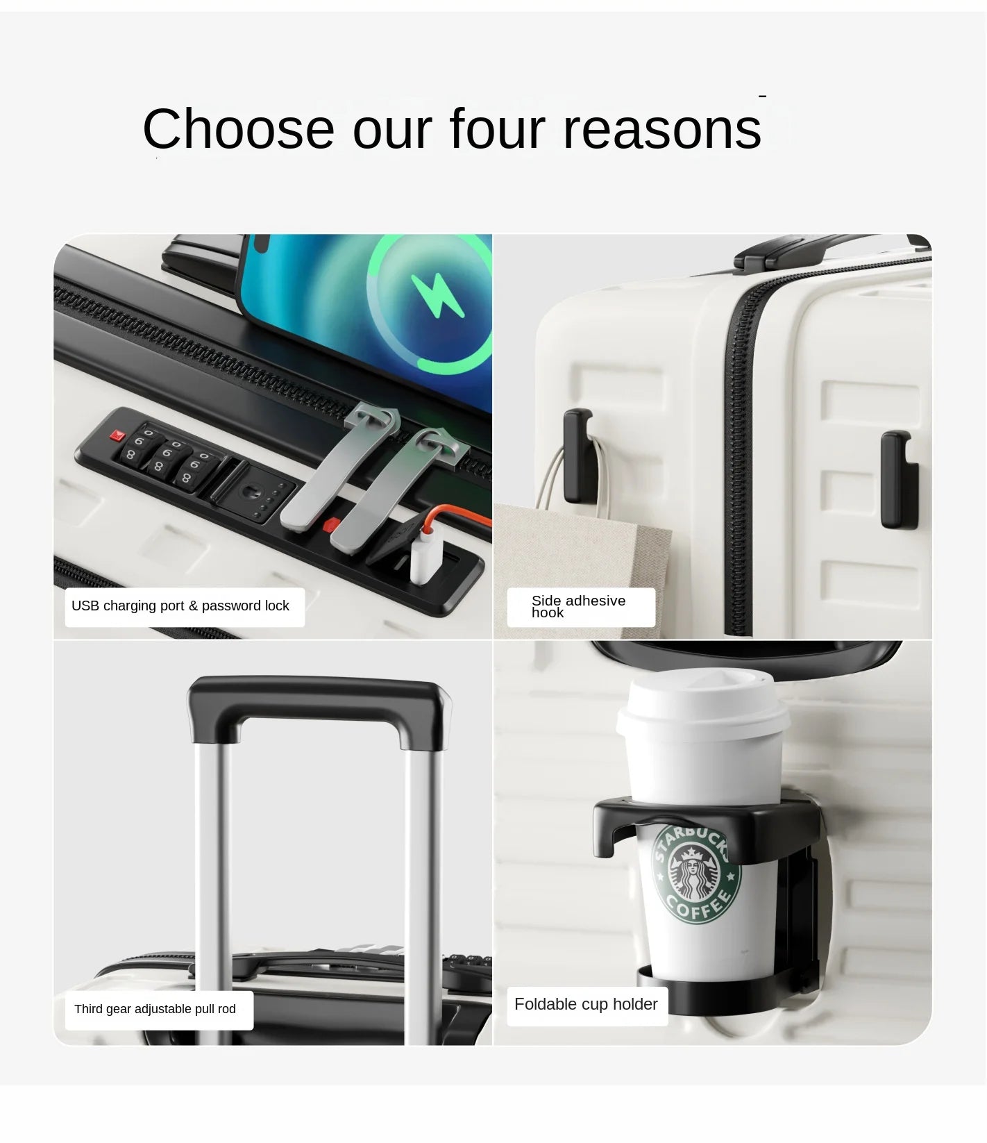 20"24"26 Inch Travel Suitcase Front Opening Luggage Laptop Boarding Case USB Charging Trolley Case with Wheels Carry on Luggage