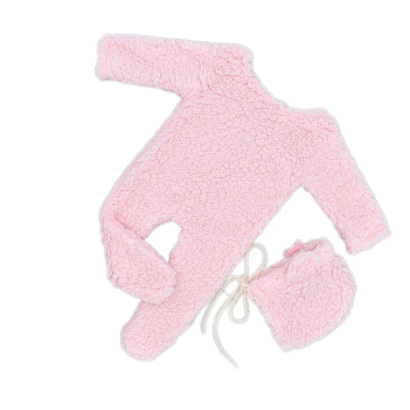 2Pcs Photography Props for Baby Boy Girls Unisex Jumpsuit Bear Ear Hat Footed Romper Newborn Photoshooting Accessories