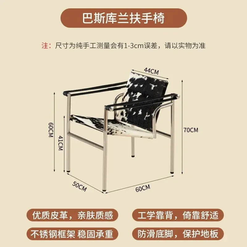 Le Corbusier Italian Style Single Sofa Chair Designer Vintage Single Chair Stainless Steel Leisure Chair