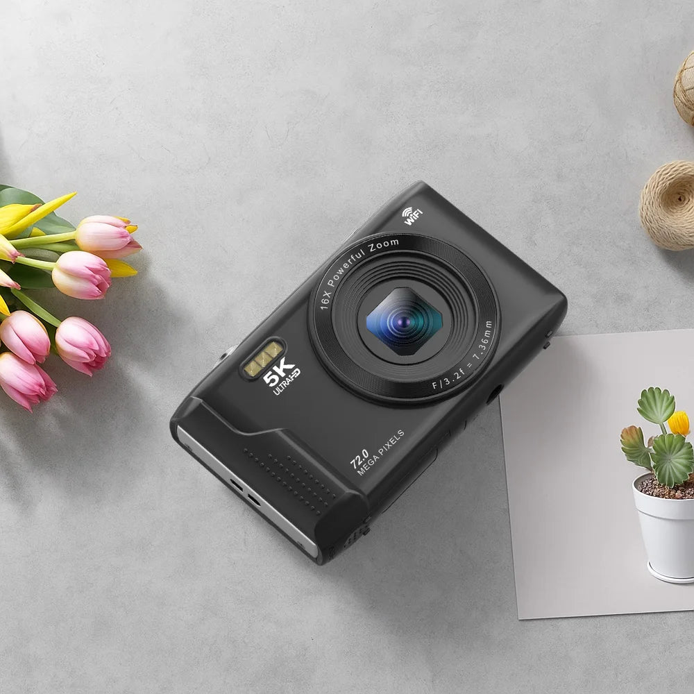 Ourlife Compact Digital Camera 5K 72MP 2.8'' Screen LCD Screen 16X Digital Zoom Vintage Photography Vlog Video Recorder YouTube