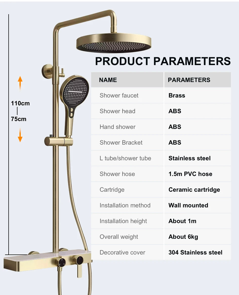 VGX Gold Shower System Set Bathroom Shower Faucet Set 3-way Rainfall Shower Set Shower Mixer Crane with Hand Shower Set Grey