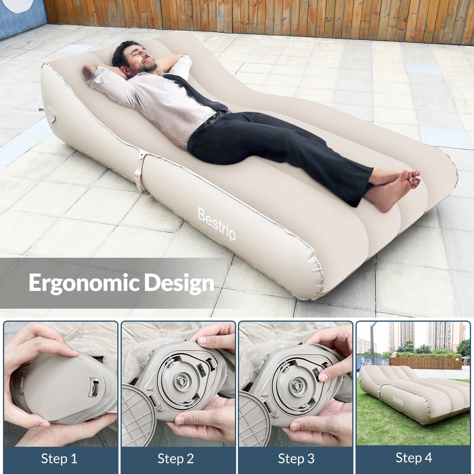 Bestrip Inflatable Couch, Air Mattress Sofa Bed Camping Air Chair For Backyard Beach Travel Camping Picnic Outdoor Furniture