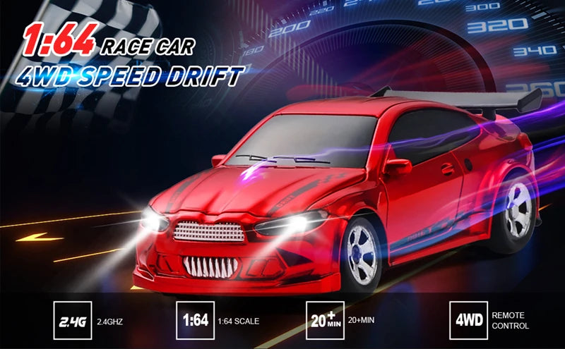 1/64 2.4G High speed Drift Rc Car 4WD Remote Control Car Four Wheel Drive Radio Controlled Mini RTR Racing Model Boy Toy Gift