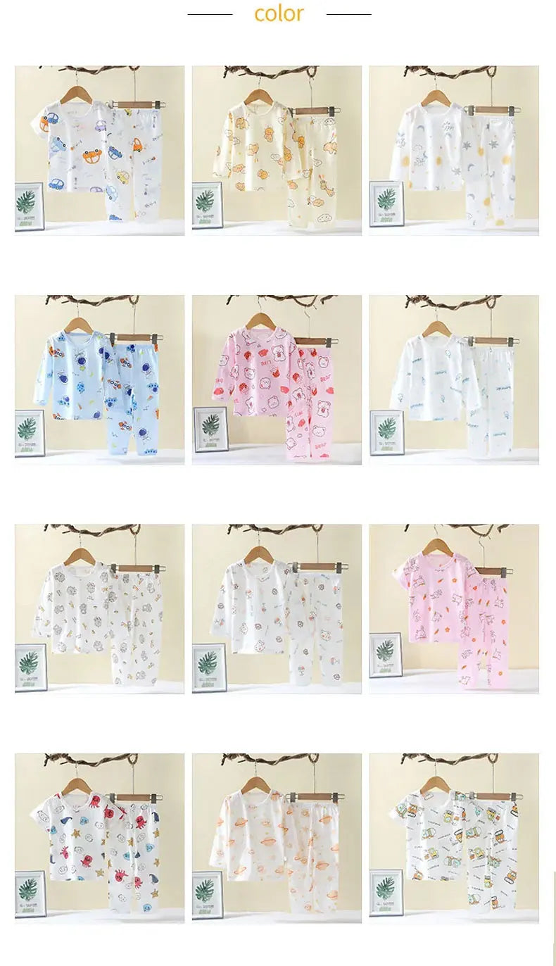 Children Sets Cotton Kids Clothes Long/Short Sleeve Home  Sleepwear Children's Clothing Boy Girl Autumn winter Tops Pants Suits
