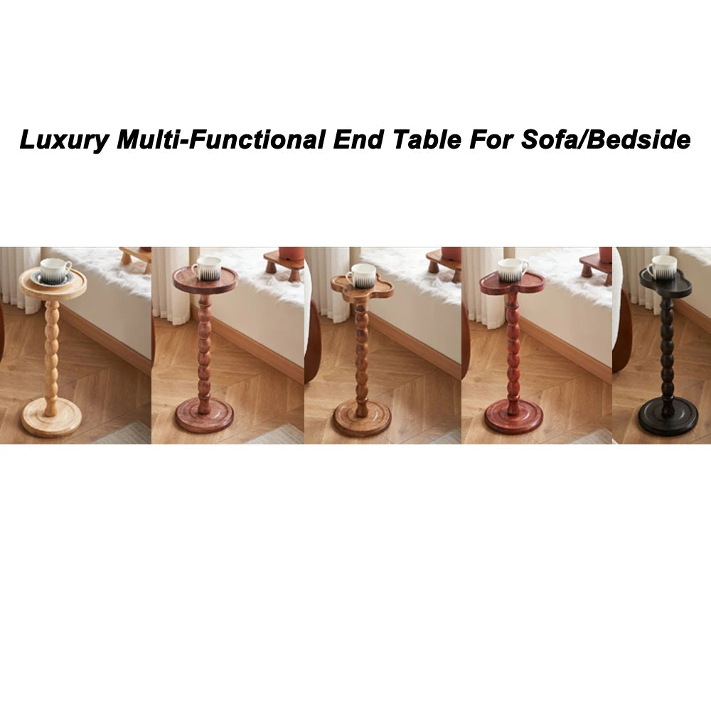Solid Wood Corner Side Table Luxury Multi-Functional Table for Sofa/Bedside With Storage Shelf Candle Holder Modern Living Room